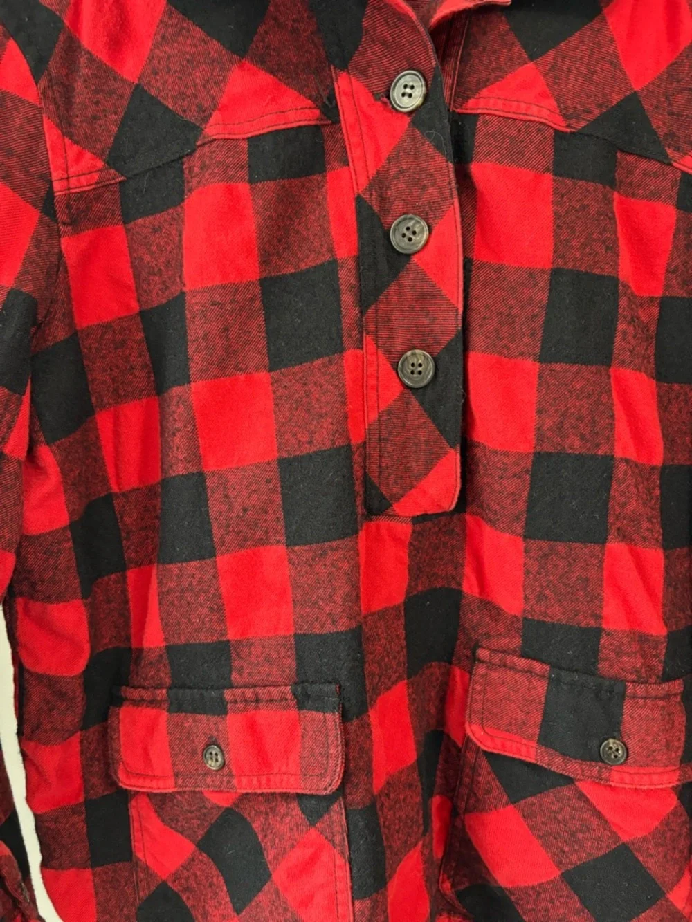J. Crew Buffalo Plaid Popover Shirt Jacket Shacket Red Black Flannel Medium